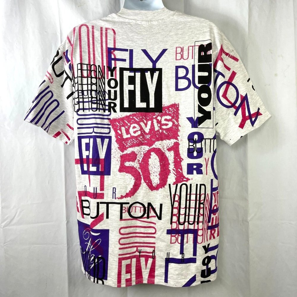 Levi's 501 Button Fly All Over Print Graphic Vtg T-Shirt XL Mens Hanes USA Made - Picture 3 of 8